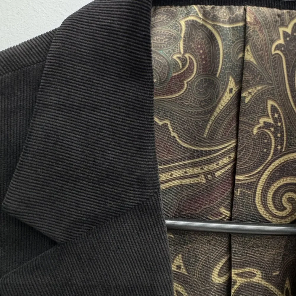 Lauren Ralph Lauren Sport Coat 44L Stone Black Corduroy Blazer Paisley Lining
